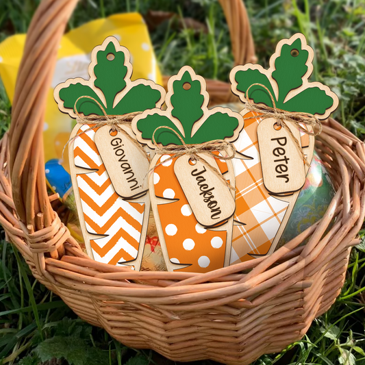 Personalized Carrot Easter Basket Tag, Custom Name Tags For Easter Basket, Carrot Tag, Customize Easter Basket Tag, Easter Gift For Kids VN18