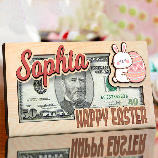 Bunny Rabbit Money Holder, Easter Gift for Kids, Custom Name Bunny Tag, Easter Keepsake, Easter Decor Baby Shower Gifts, Baby Girl Gift MH06