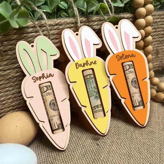 Personalized Easter Tag, Carrot Money Holder, Easter Carrot Tag, Easter Money Holder, Easter Cash Gift, Bunny Ear Tag, Kid Easter Gift, Bunny Money MH27
