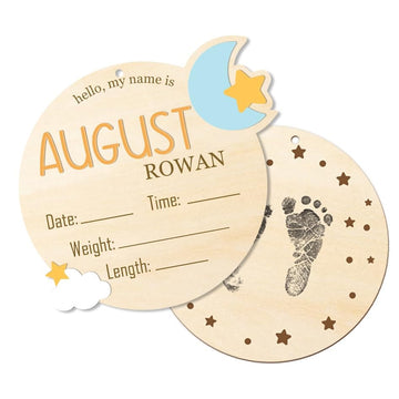 2in1 Birth Stats Sign with Footprint Personalized Wooden Birth Announcement Plaque for Newborn Hospital Photos, Nursery Decor, and Baby Shower Gift BX25