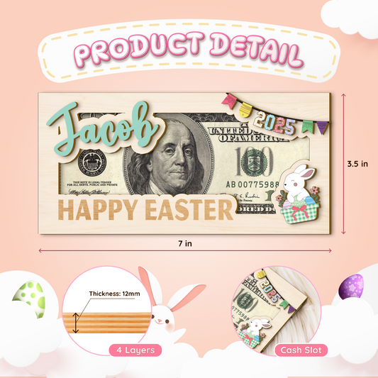 Personalized  Easter Bunny Money Holder Gift, Easter Basket Stuffers, Custom Name Easter Basket Tags, Easter Gifts, Easter Basket Decoration MH72