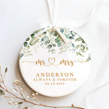 Married Ceramic Ornament 2024 Gift, Newlywed Gift, Mr & Mrs Christmas Ornament, Personalized Mr Mrs Wedding Ornament CX05-40 - Kindlytoys