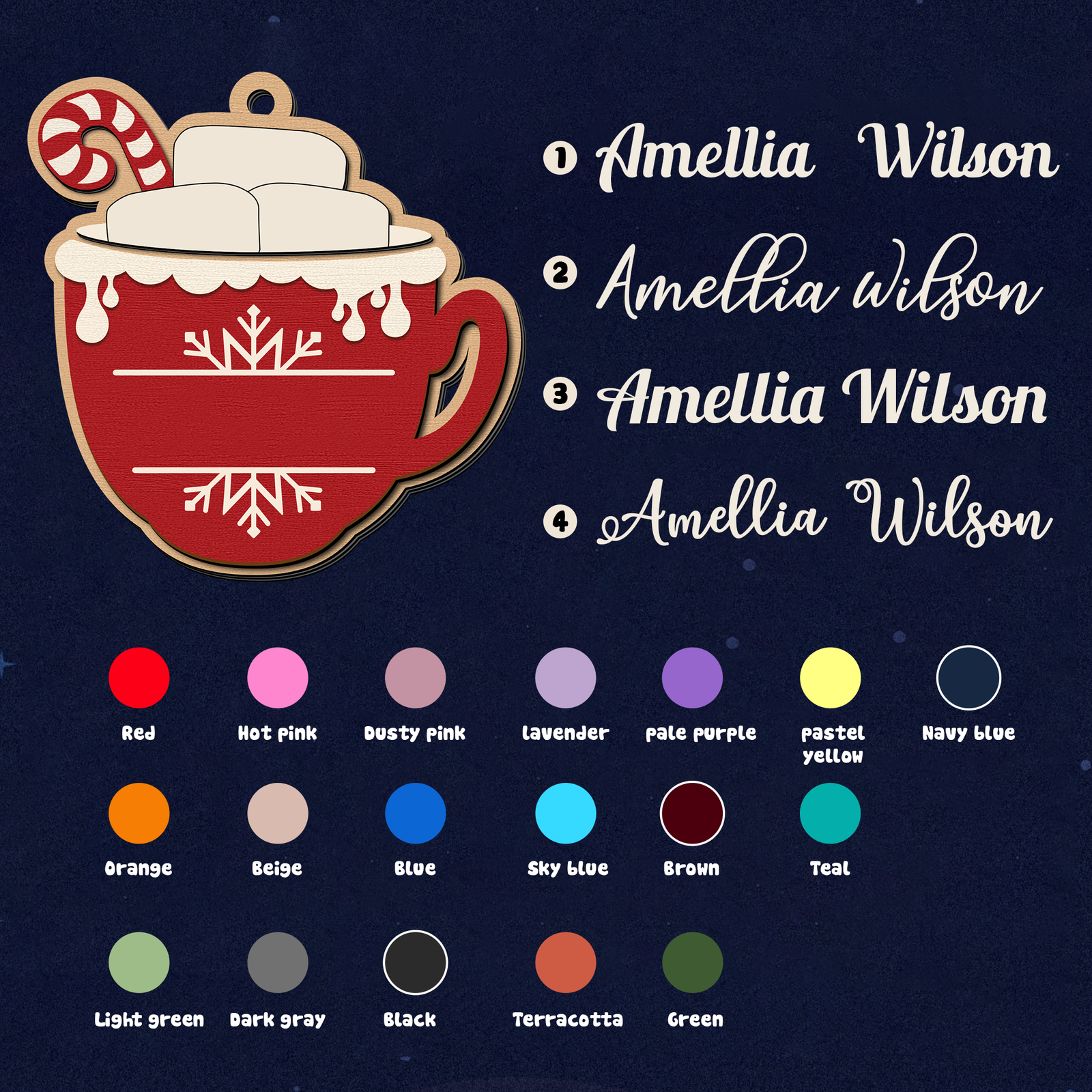 Personalizable Hot Cocoa Christmas Ornament With Family Names, Marshmallow Hot Cocoa Christmas Tree Ornament CF508 - Kindlytoys