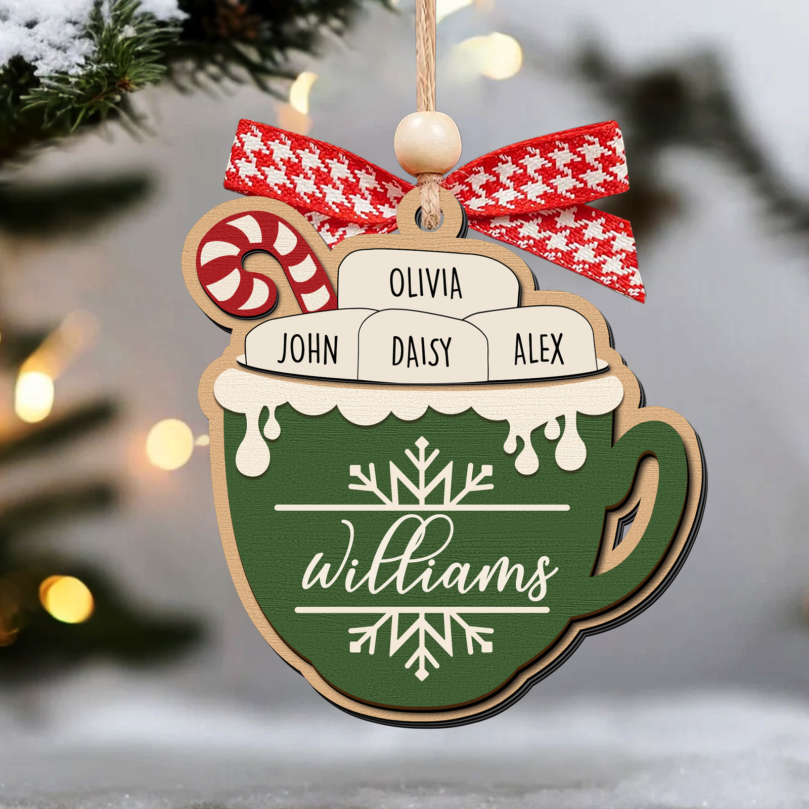 Personalizable Hot Cocoa Christmas Ornament With Family Names, Marshmallow Hot Cocoa Christmas Tree Ornament CF508 - Kindlytoys
