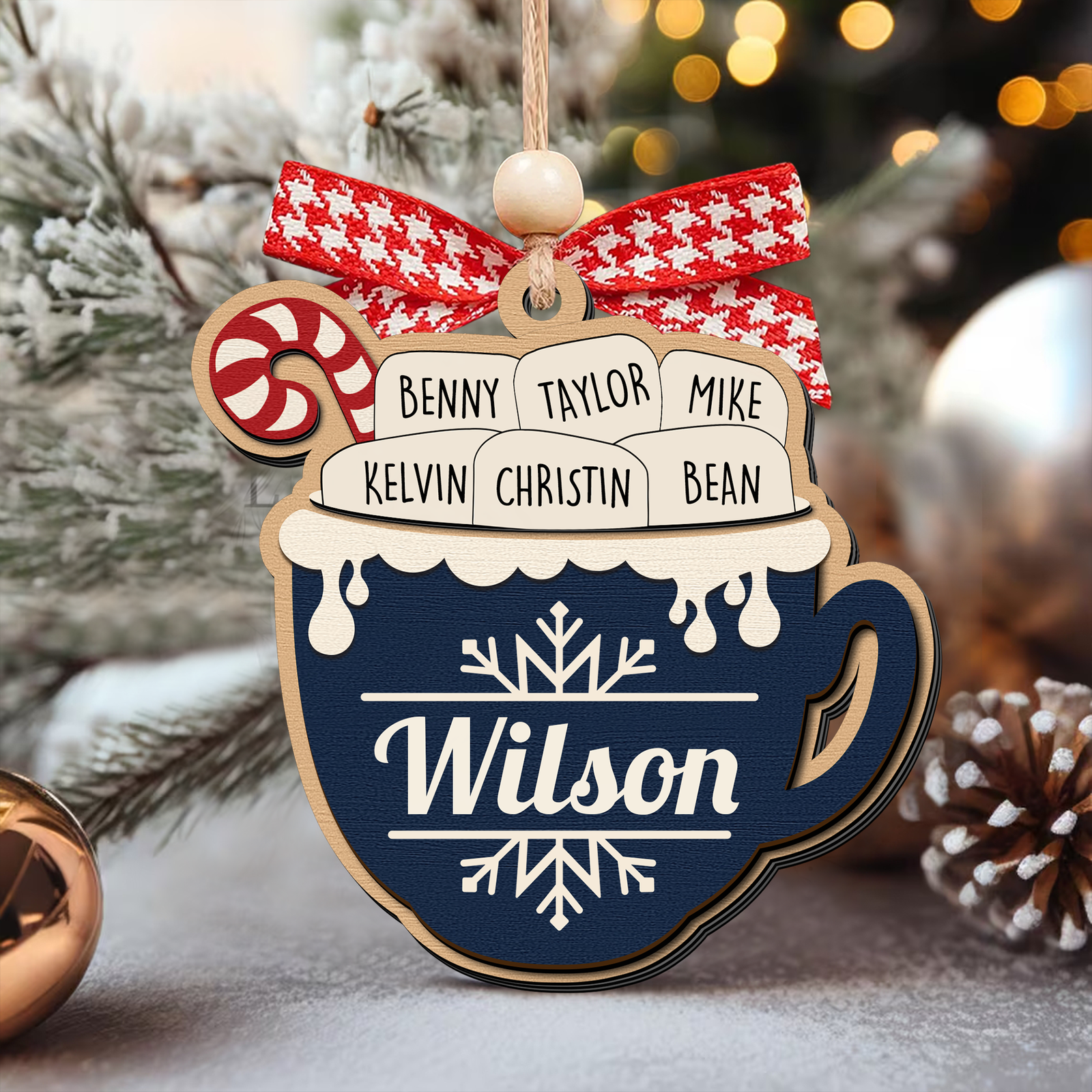 Personalizable Hot Cocoa Christmas Ornament With Family Names, Marshmallow Hot Cocoa Christmas Tree Ornament CF508 - Kindlytoys