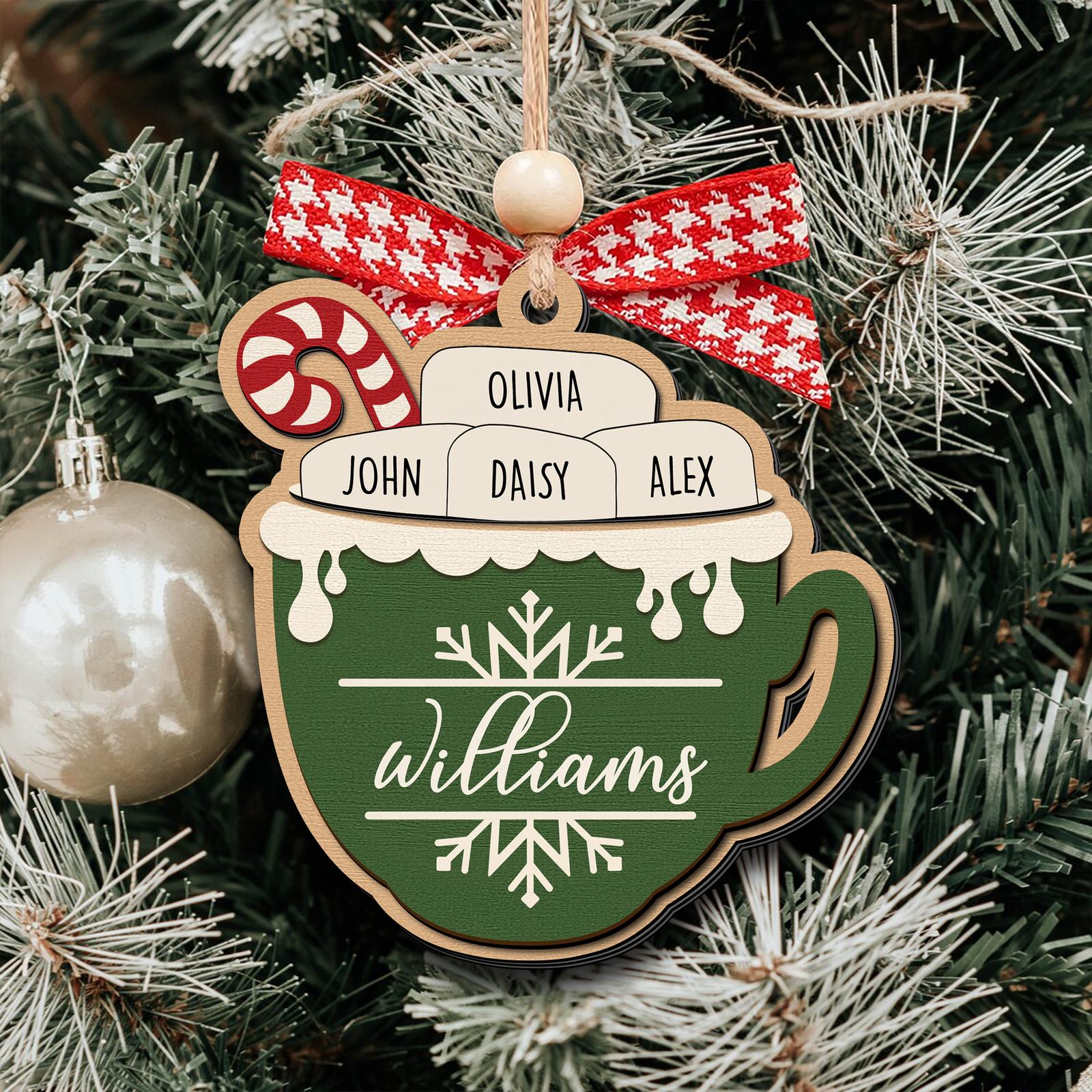 Personalizable Hot Cocoa Christmas Ornament With Family Names, Marshmallow Hot Cocoa Christmas Tree Ornament CF508 - Kindlytoys