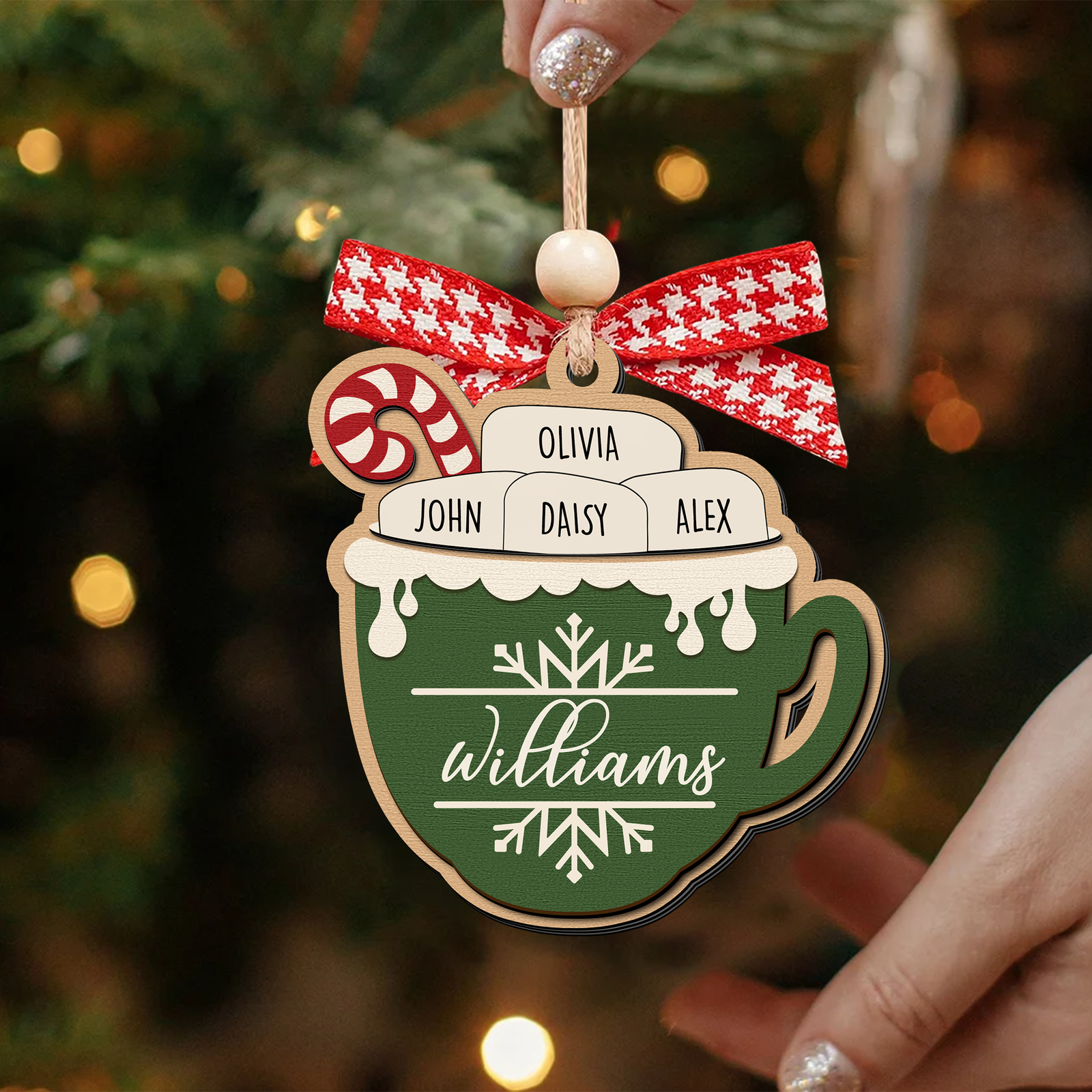 Personalizable Hot Cocoa Christmas Ornament With Family Names, Marshmallow Hot Cocoa Christmas Tree Ornament CF508 - Kindlytoys