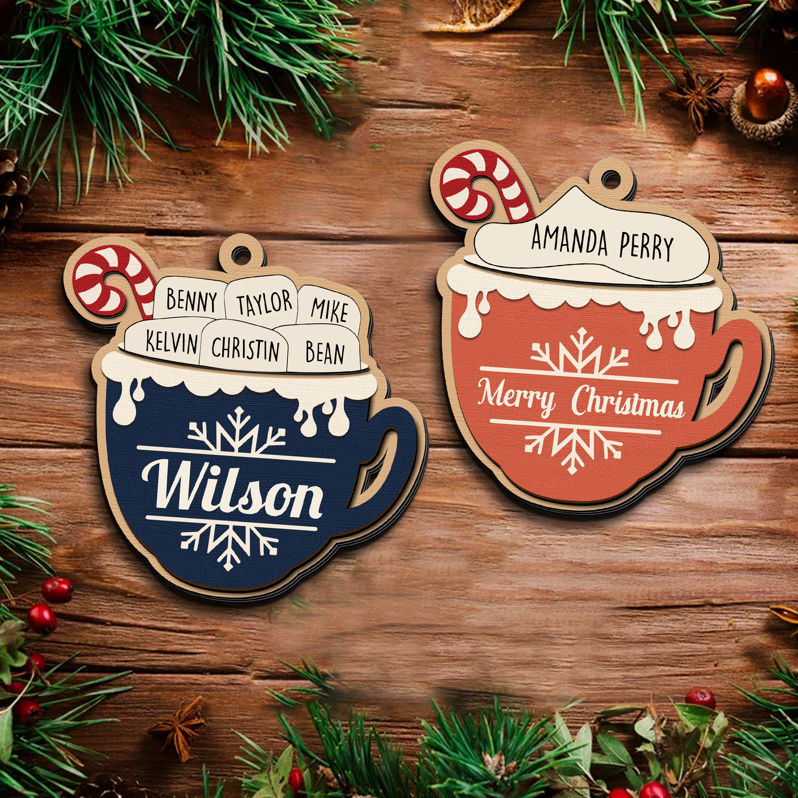 Personalizable Hot Cocoa Christmas Ornament With Family Names, Marshmallow Hot Cocoa Christmas Tree Ornament CF508 - Kindlytoys