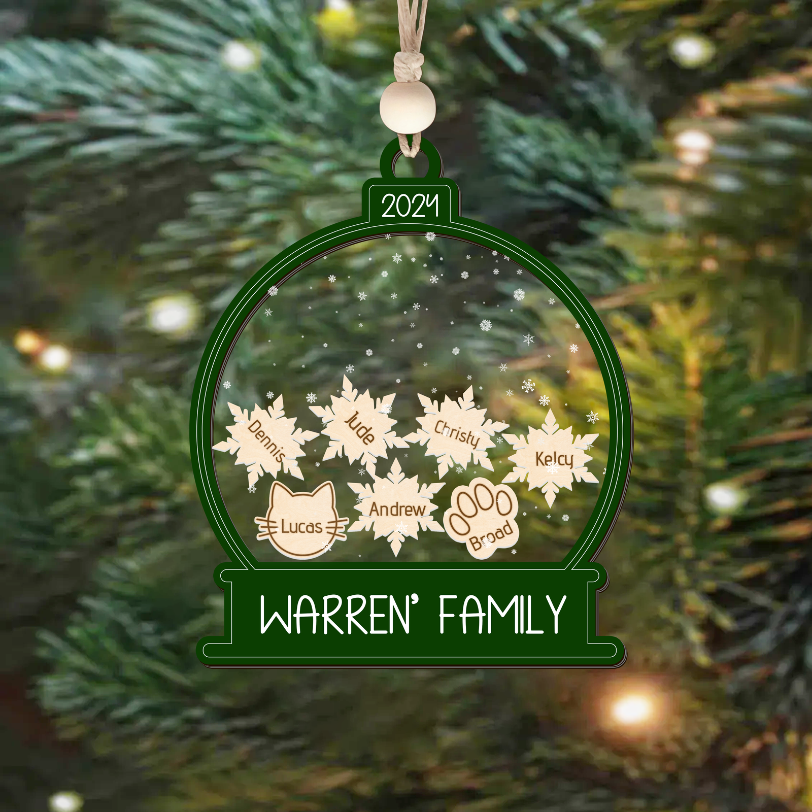 Personalized Family Christmas Ornament 3 Layers, Custom Family Names Wood Ornament CF206 - Kindlytoys