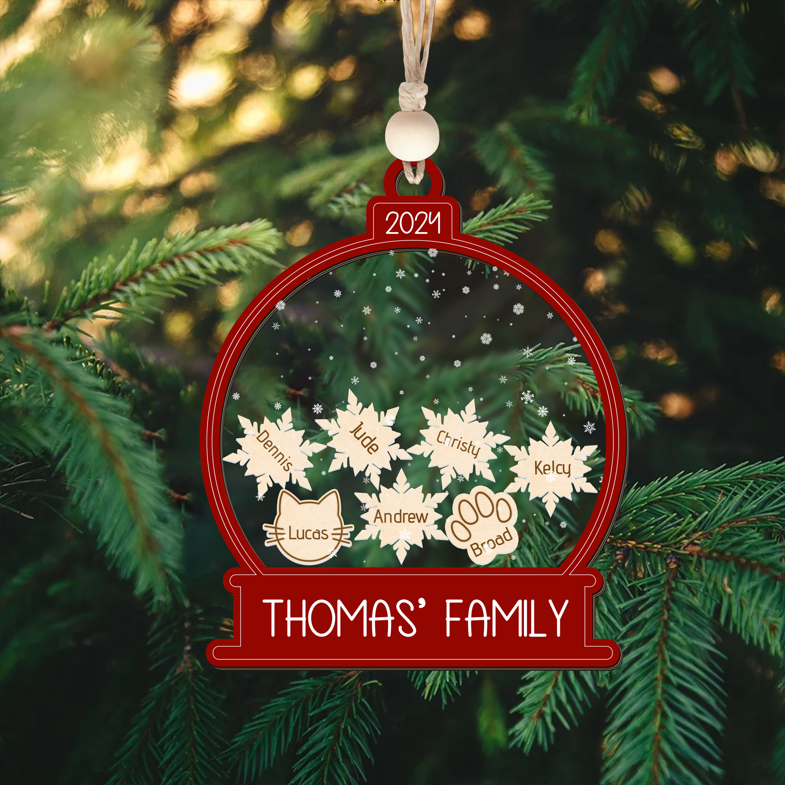 Personalized Family Christmas Ornament 3 Layers, Custom Family Names Wood Ornament CF206 - Kindlytoys