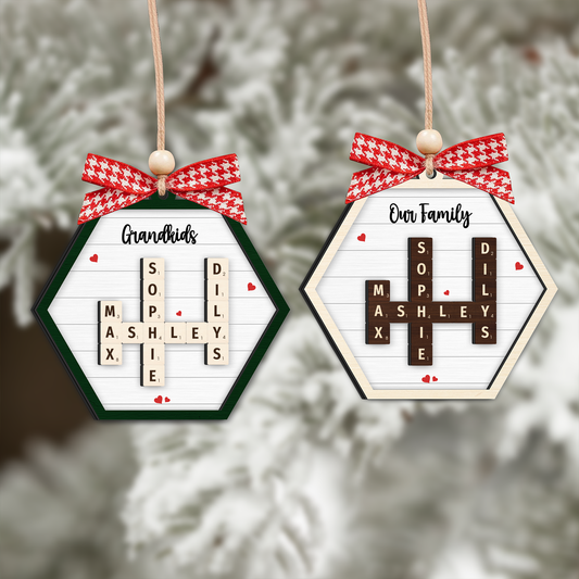 Personalized Family Crossword Puzzle Art 2-Layer Wooden Ornament, Christmas Gift For Family CF328 - Kindlytoys