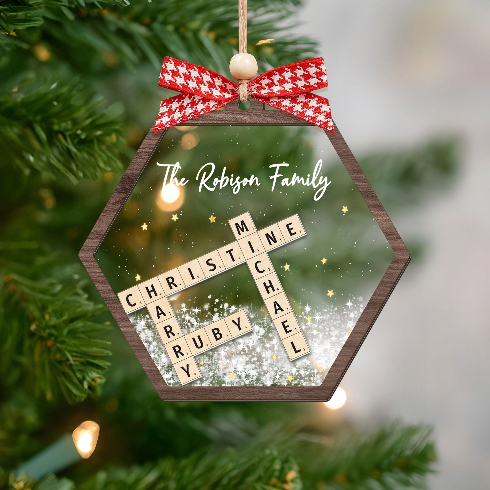 Personalized Family Crossword Shaker 4D Ornament, Family Name Christmas Ornament CF593 - Kindlytoys
