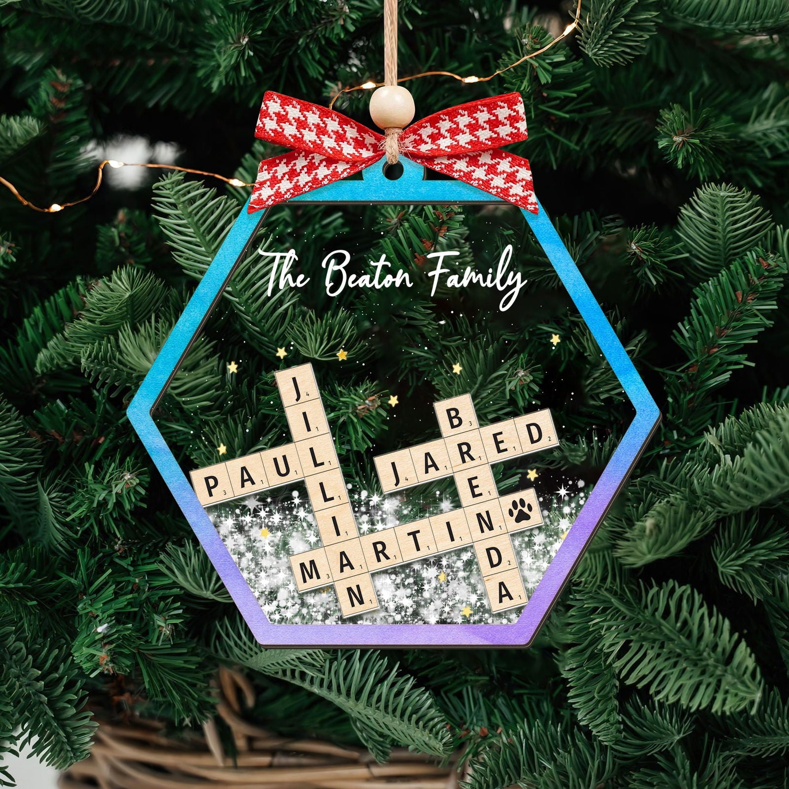 Personalized Family Crossword Shaker 4D Ornament, Family Name Christmas Ornament CF593 - Kindlytoys