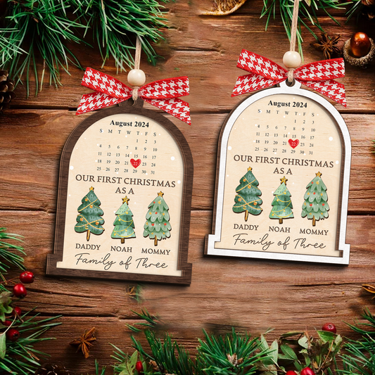 Personalized Family Of Three Christmas Ornament, Baby's First Christmas Ornament Wooden 2 Layers CF504 - Kindlytoys