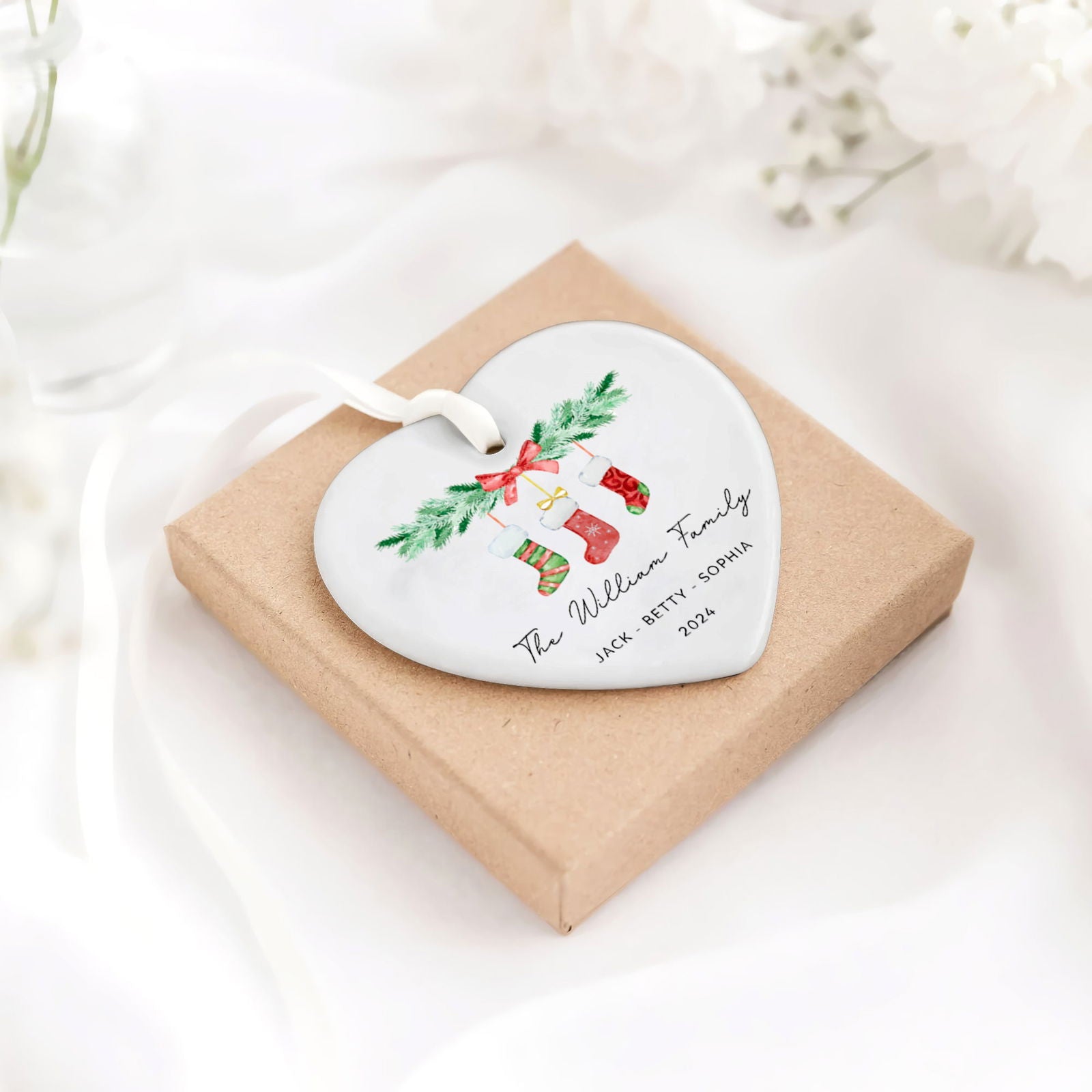 Personalized Family of 4 Ornament, Personalized Heart Shaped Ornament CY02-10 - Kindlytoys