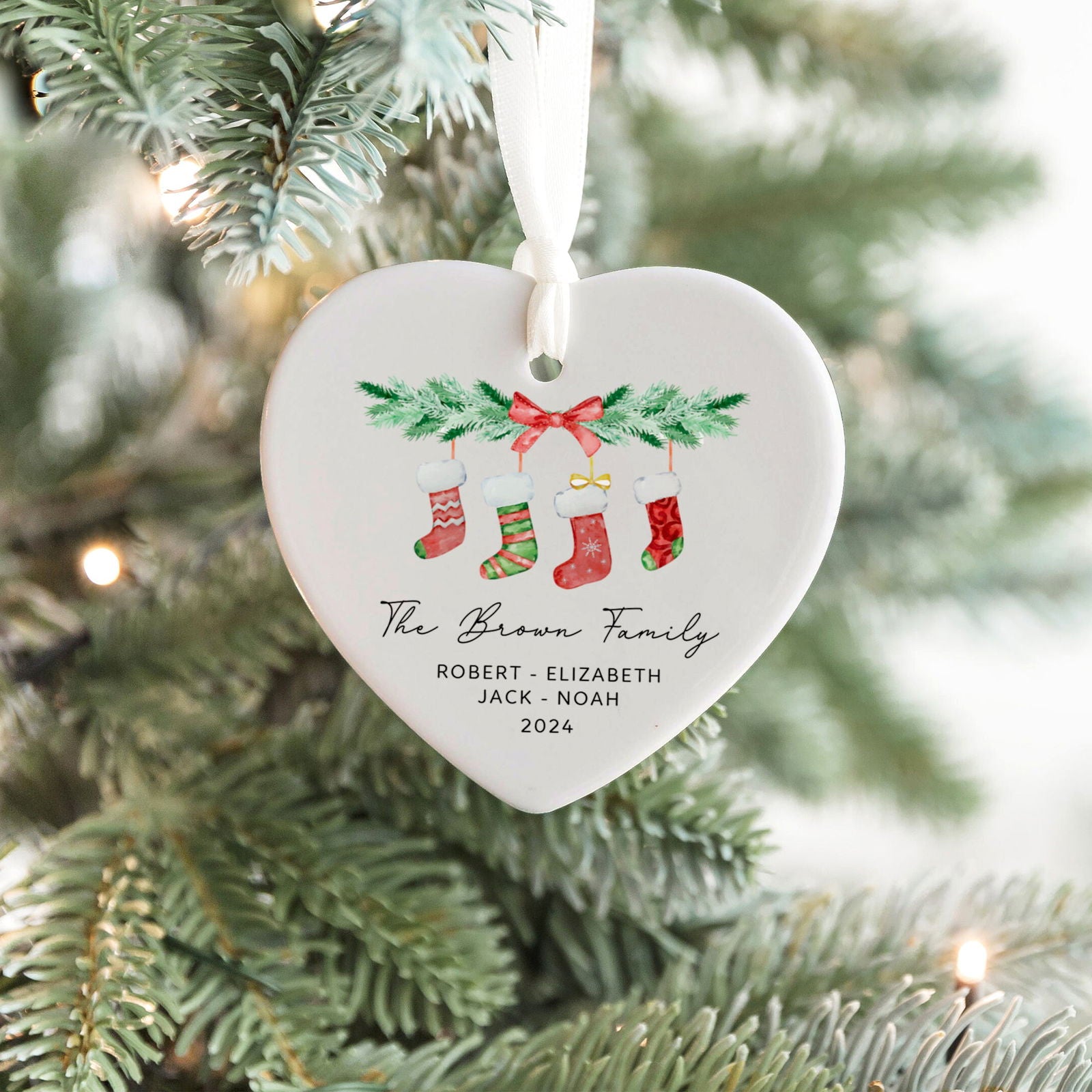 Personalized Family of 4 Ornament, Personalized Heart Shaped Ornament CY02-10 - Kindlytoys