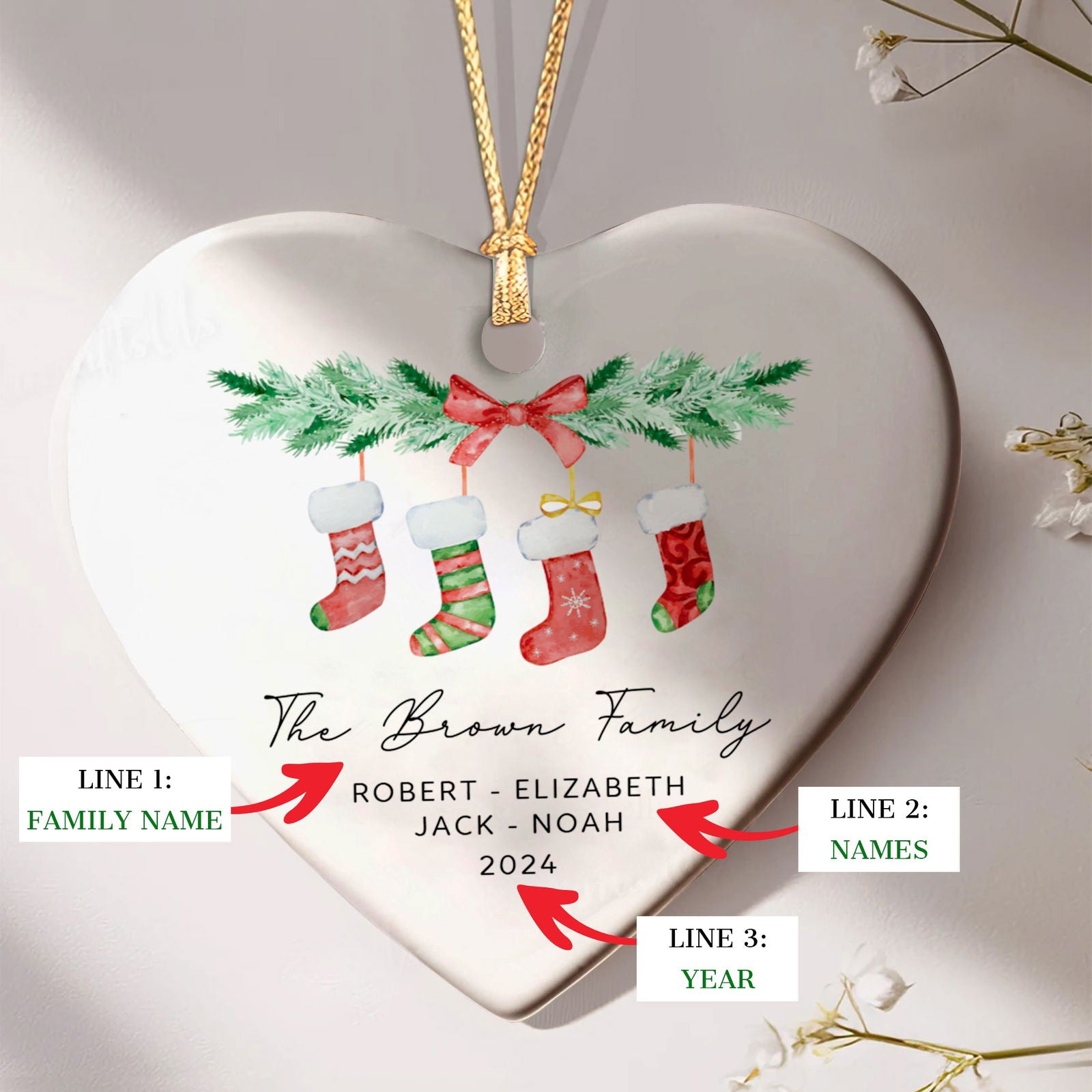 Personalized Family of 4 Ornament, Personalized Heart Shaped Ornament CY02-10 - Kindlytoys