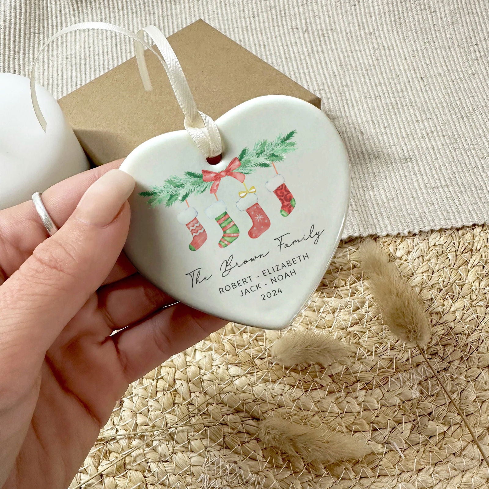 Personalized Family of 4 Ornament, Personalized Heart Shaped Ornament CY02-10 - Kindlytoys