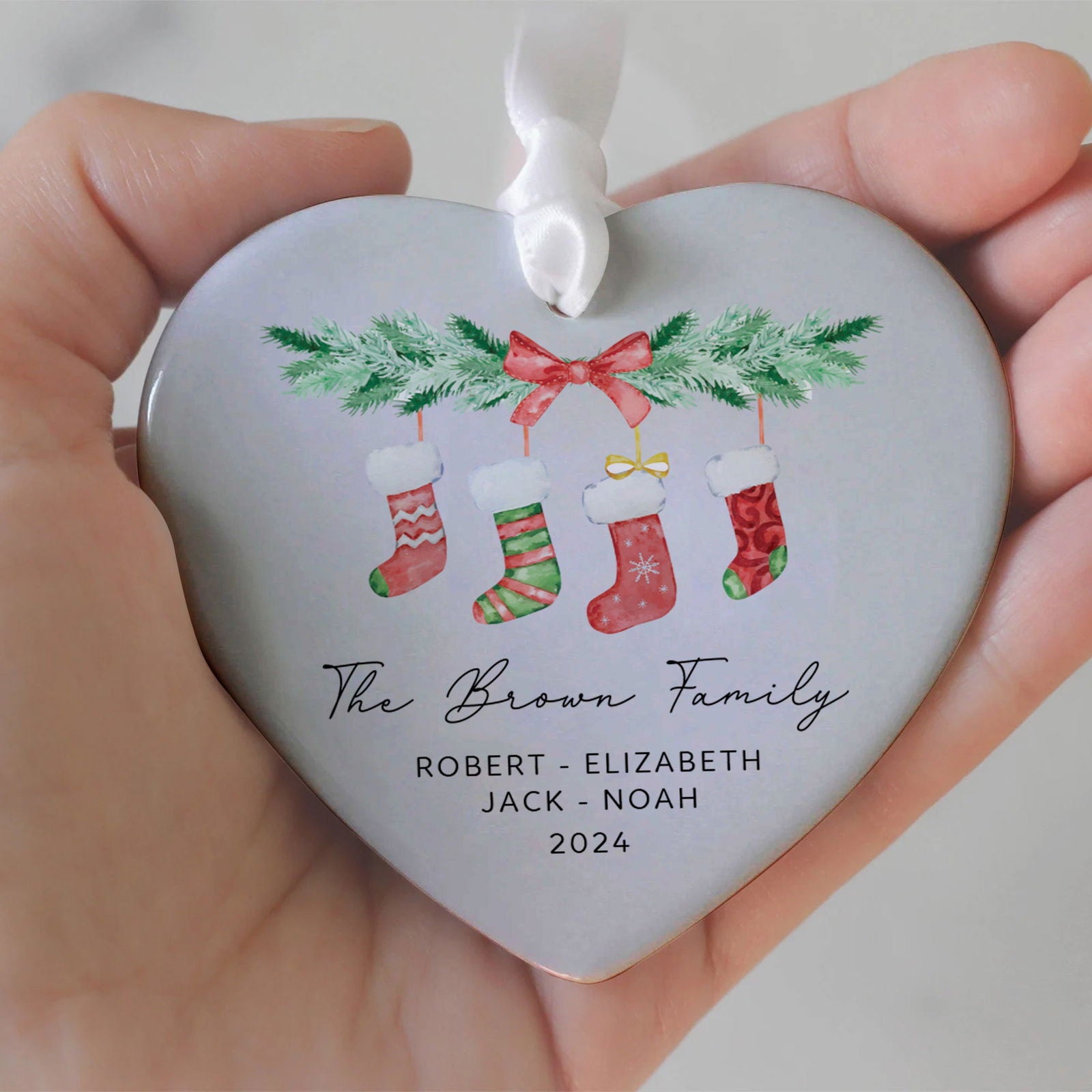 Personalized Family of 4 Ornament, Personalized Heart Shaped Ornament CY02-10 - Kindlytoys
