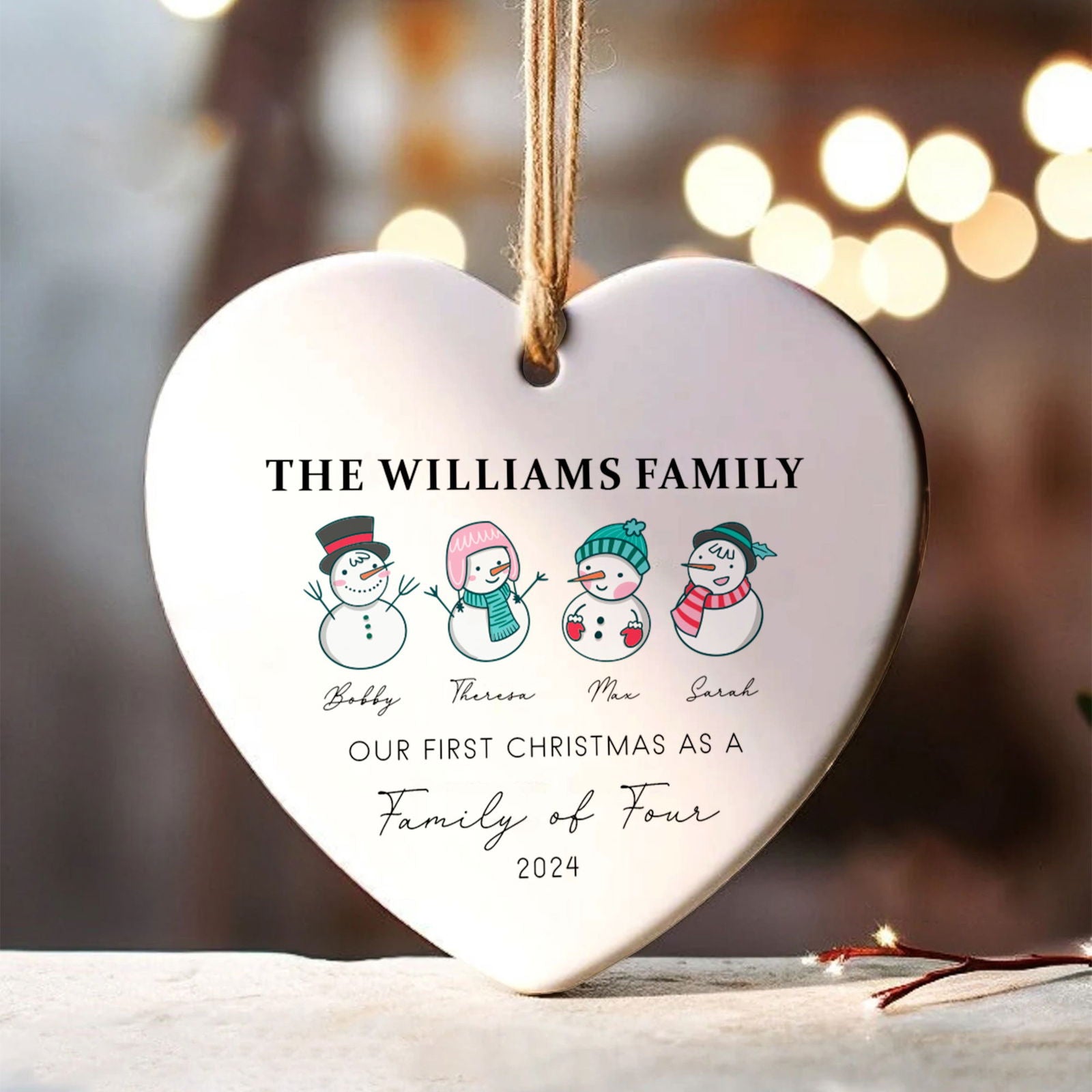 Personalized Family of 4 Ornament, Personalized Heart Shaped Ornament CY02-12 - Kindlytoys