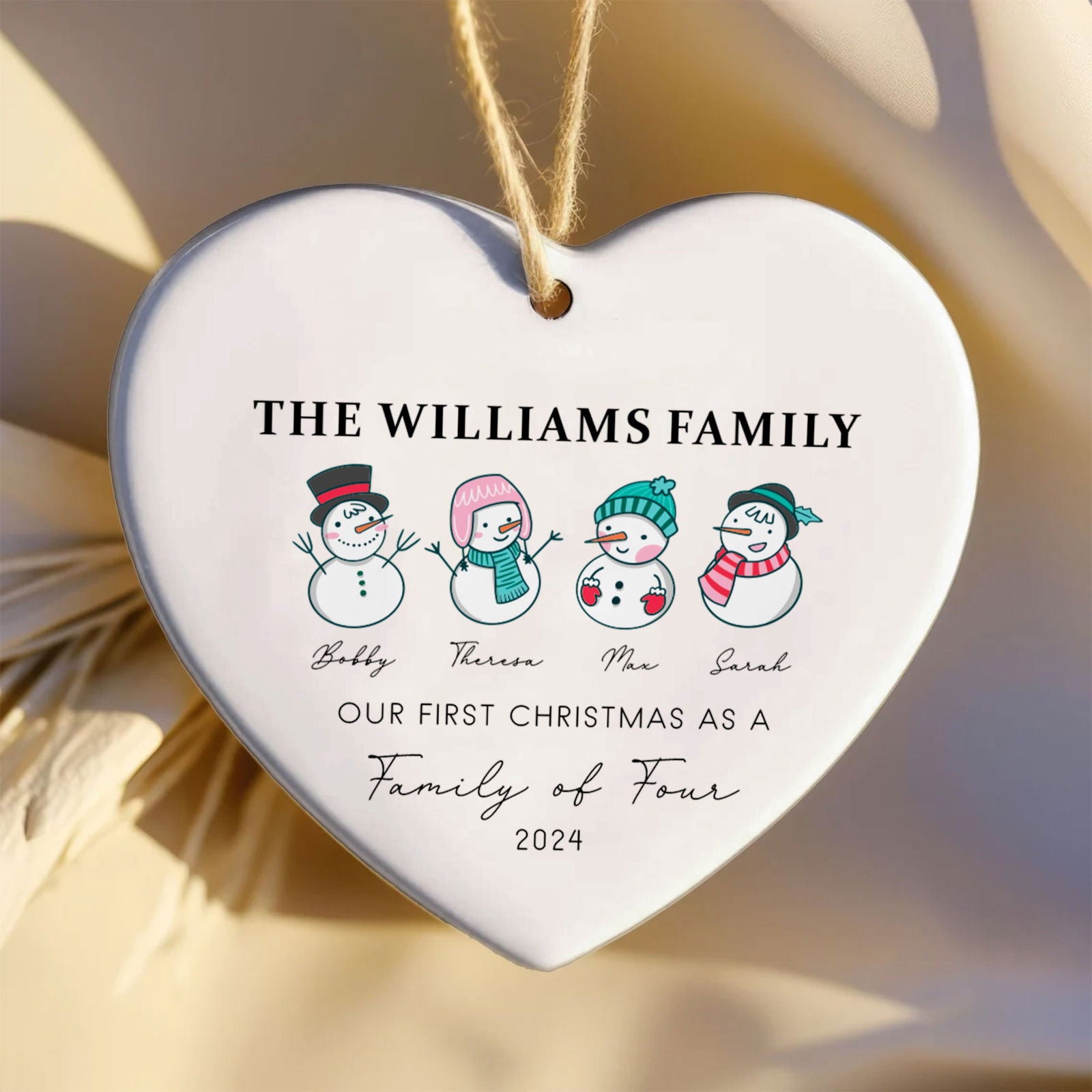 Personalized Family of 4 Ornament, Personalized Heart Shaped Ornament CY02-12 - Kindlytoys