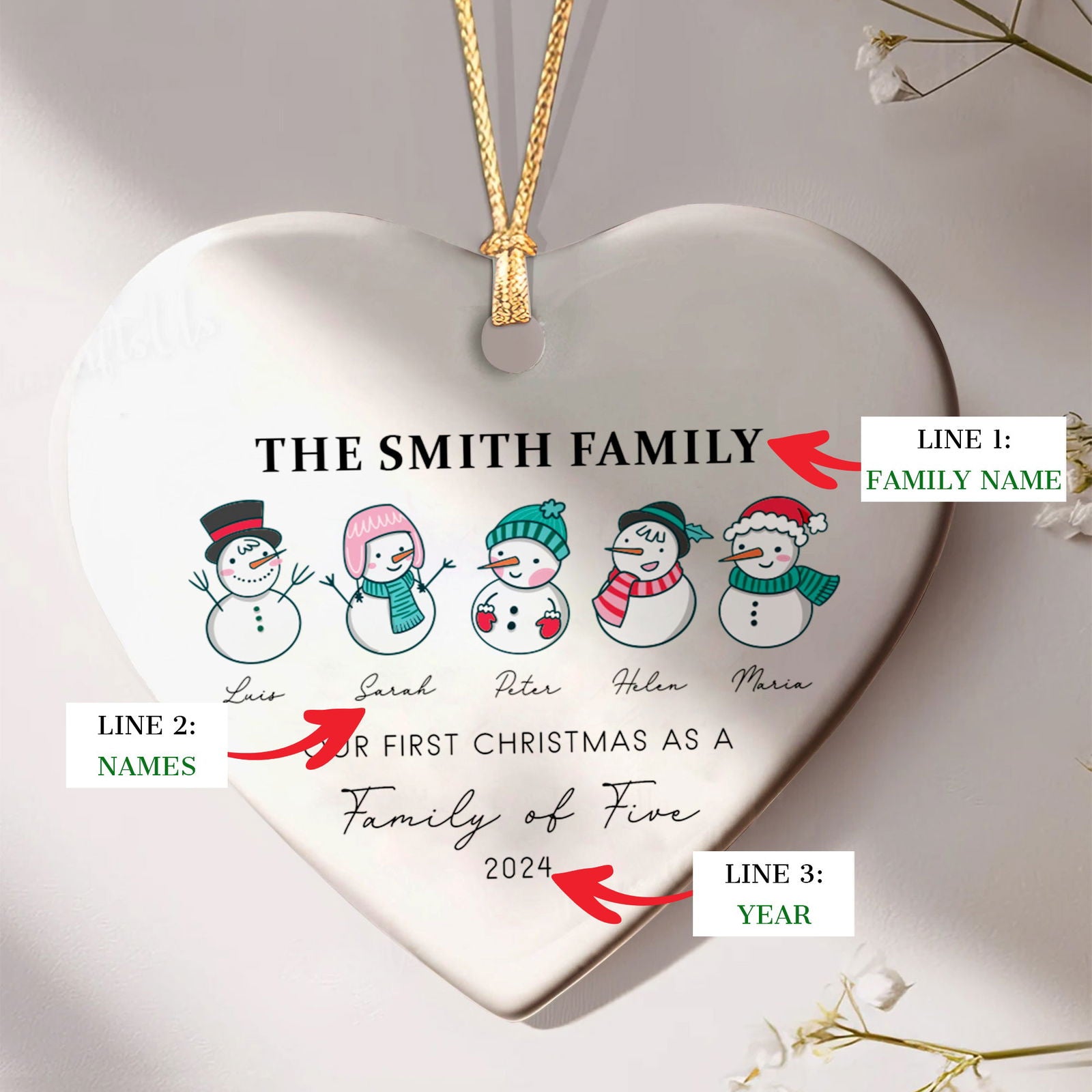 Personalized Family of 4 Ornament, Personalized Heart Shaped Ornament CY02-12 - Kindlytoys