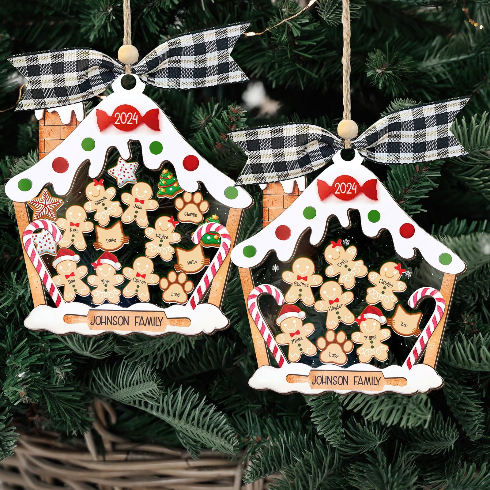 Personalized Gingerbread House Family Ornament With Names, Custom Family Christmas Ornament CF506 - Kindlytoys