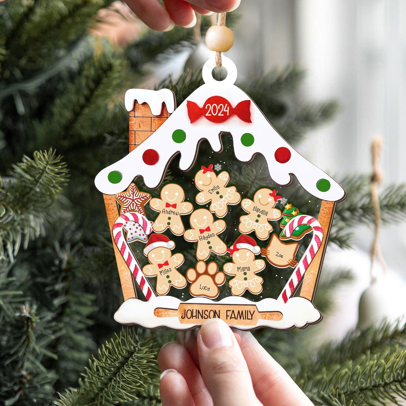 Personalized Gingerbread House Family Ornament With Names, Custom Family Christmas Ornament CF506 - Kindlytoys
