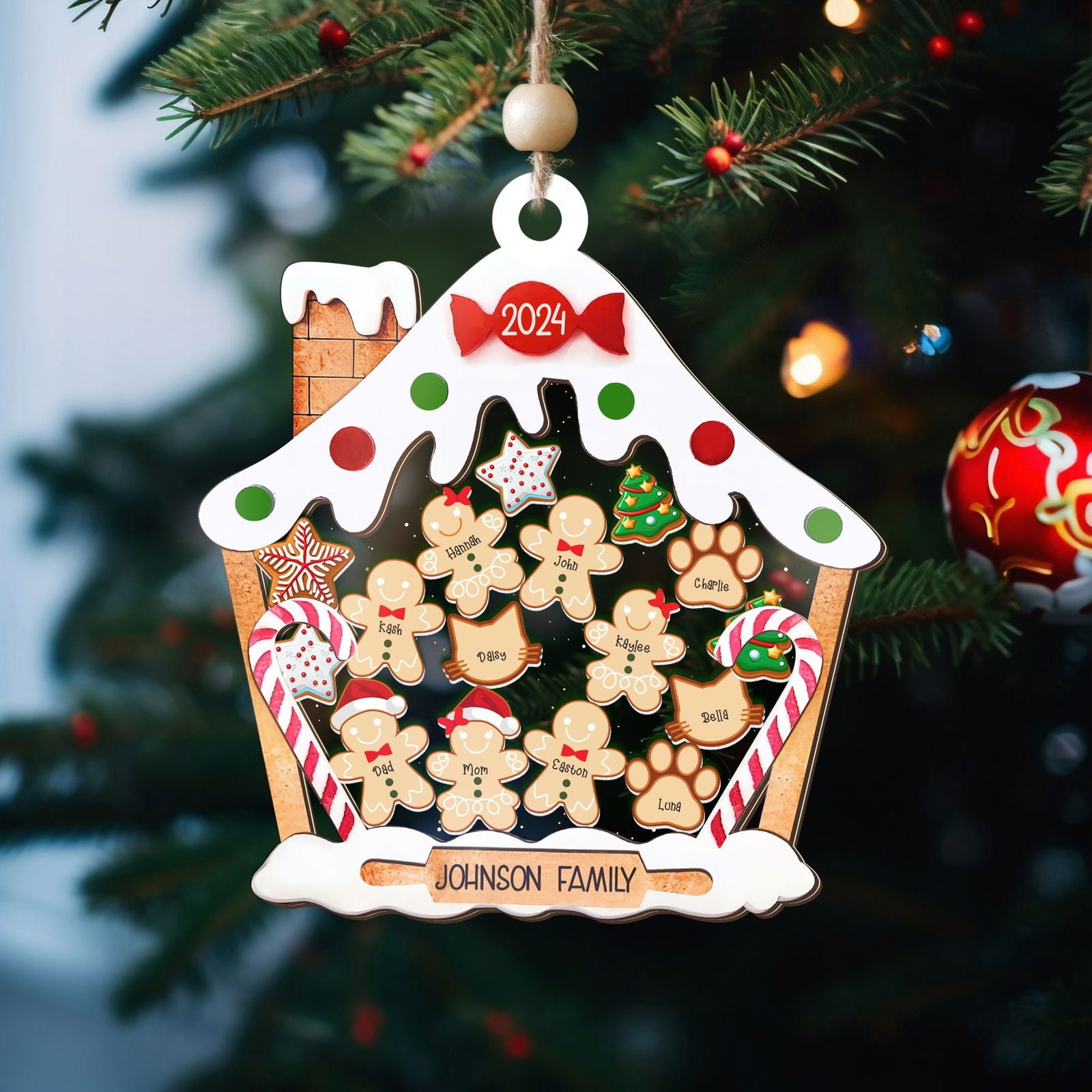 Personalized Gingerbread House Family Ornament With Names, Custom Family Christmas Ornament CF506 - Kindlytoys