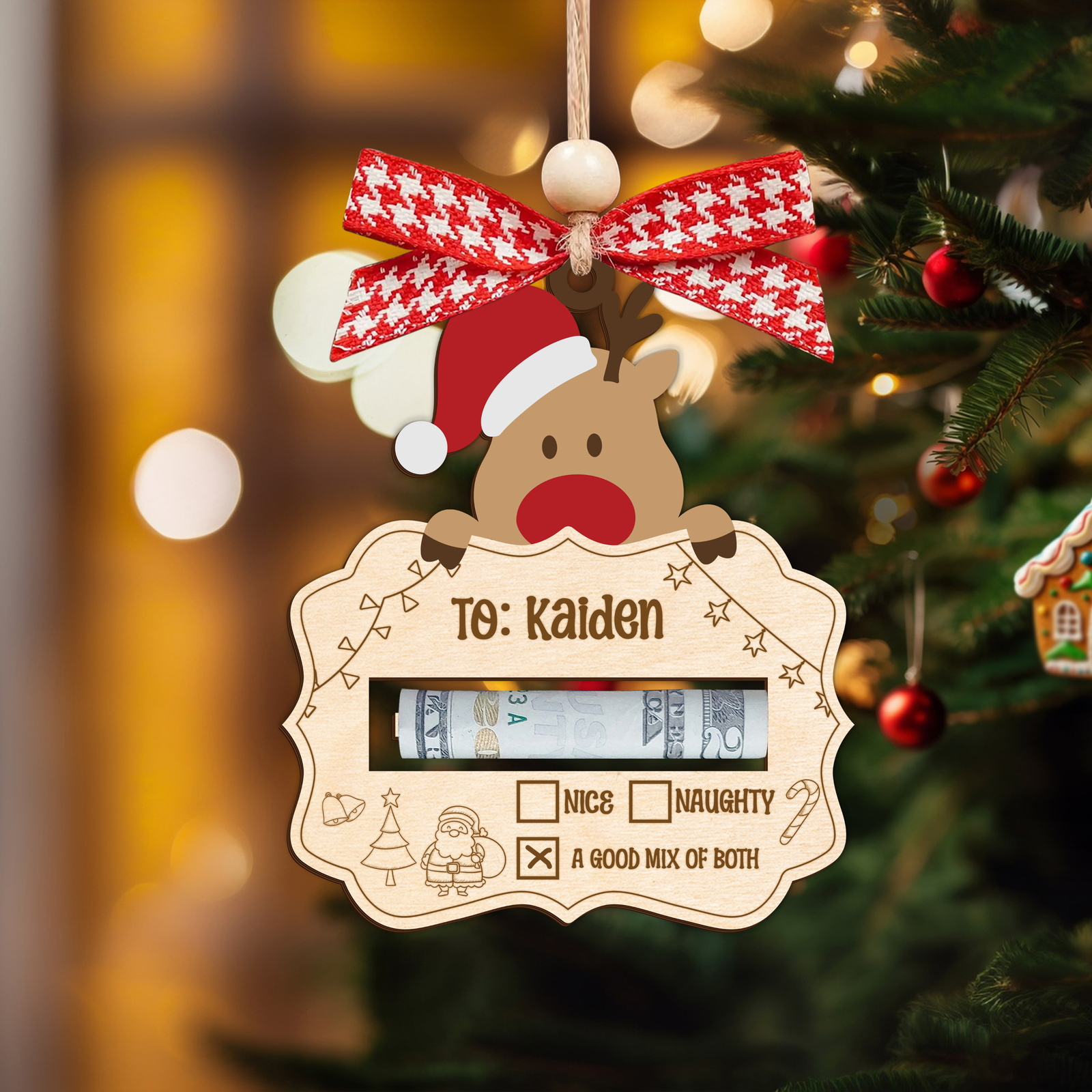 Personalized Good Mix Of Both Money Holder Ornament, Cute Reindeer Money Holder MH42 - Kindlytoys