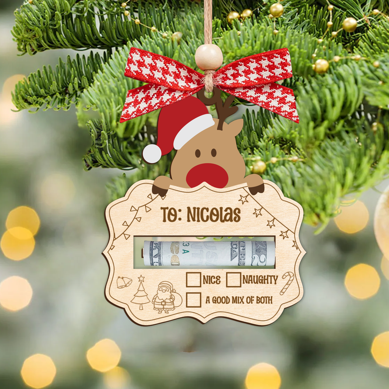 Personalized Good Mix Of Both Money Holder Ornament, Cute Reindeer Money Holder MH42 - Kindlytoys