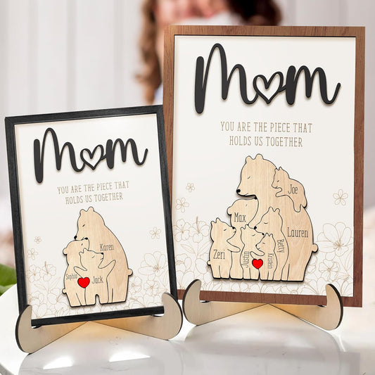 Personalized Wooden Bears Family Names Puzzle, You Are The Piece That Holds Us Together, Puzzle Mom Sign, Unique Mother's Day Gifts, Birthday Gifts For Mom, Christmas gifts for mom MX06 - Kindlytoys