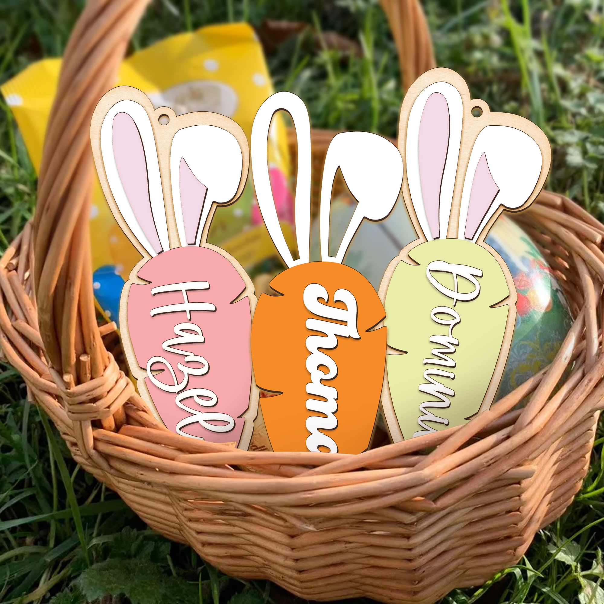 Personalized Easter Basket Tag, Custom Name Easter Tag, Carrot Easter Basket Tag, Easter Bunny Tag, Spring Decor, Customize Easter Bunny Tag VN26