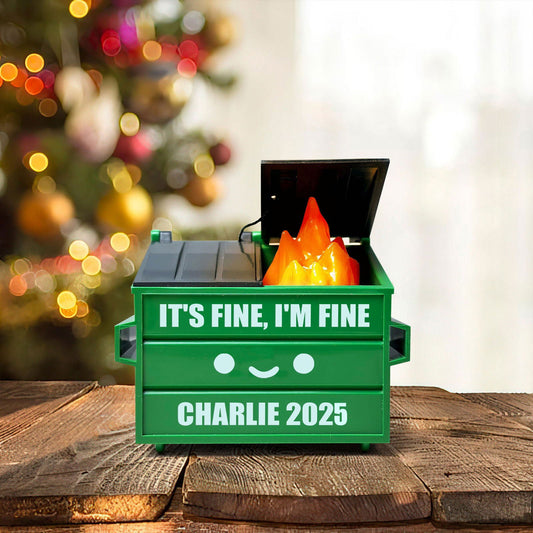Dumpster Fire Ornament LED Flickering, 2025 Funny Christmas Ornament, Personalized Xmas Decoration, Everything is Fine, Funny Christmas Gifts