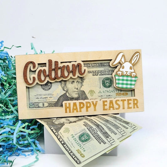 Personalized Easter Bunny Money Holder, Wooden Easter Gifts Idea For Kids MH04