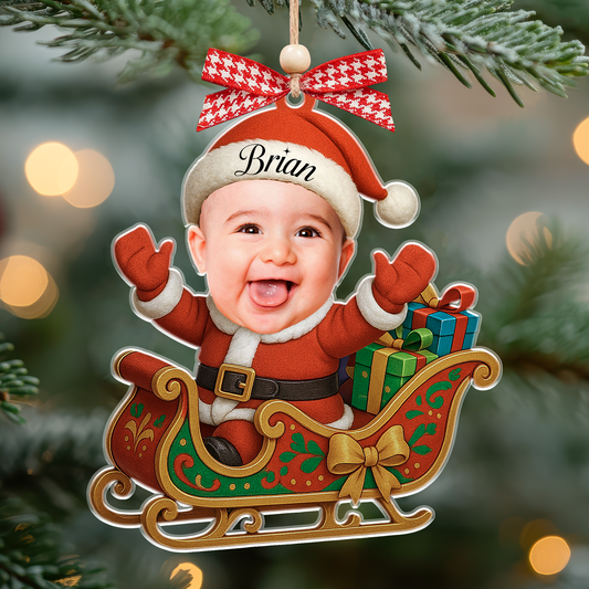 Personalized Baby in Sleigh Photo Ornament, Newborn Christmas Ornament, Baby’s First Christmas Keepsake 2025