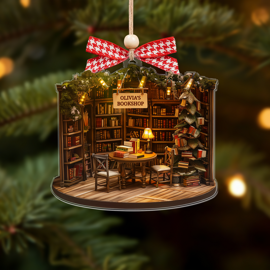 Personalized Book Ornament, Custom Name Bookshelf Ornament, Flat 2D Christmas Ornament, Book Lover Gift for Readers & Librarians