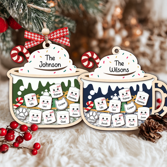 4D Shake Family Ornament with Pets, Custom Marshmallow Shaker Ornament, Personalized Family Christmas Ornament 2025 Keepsake