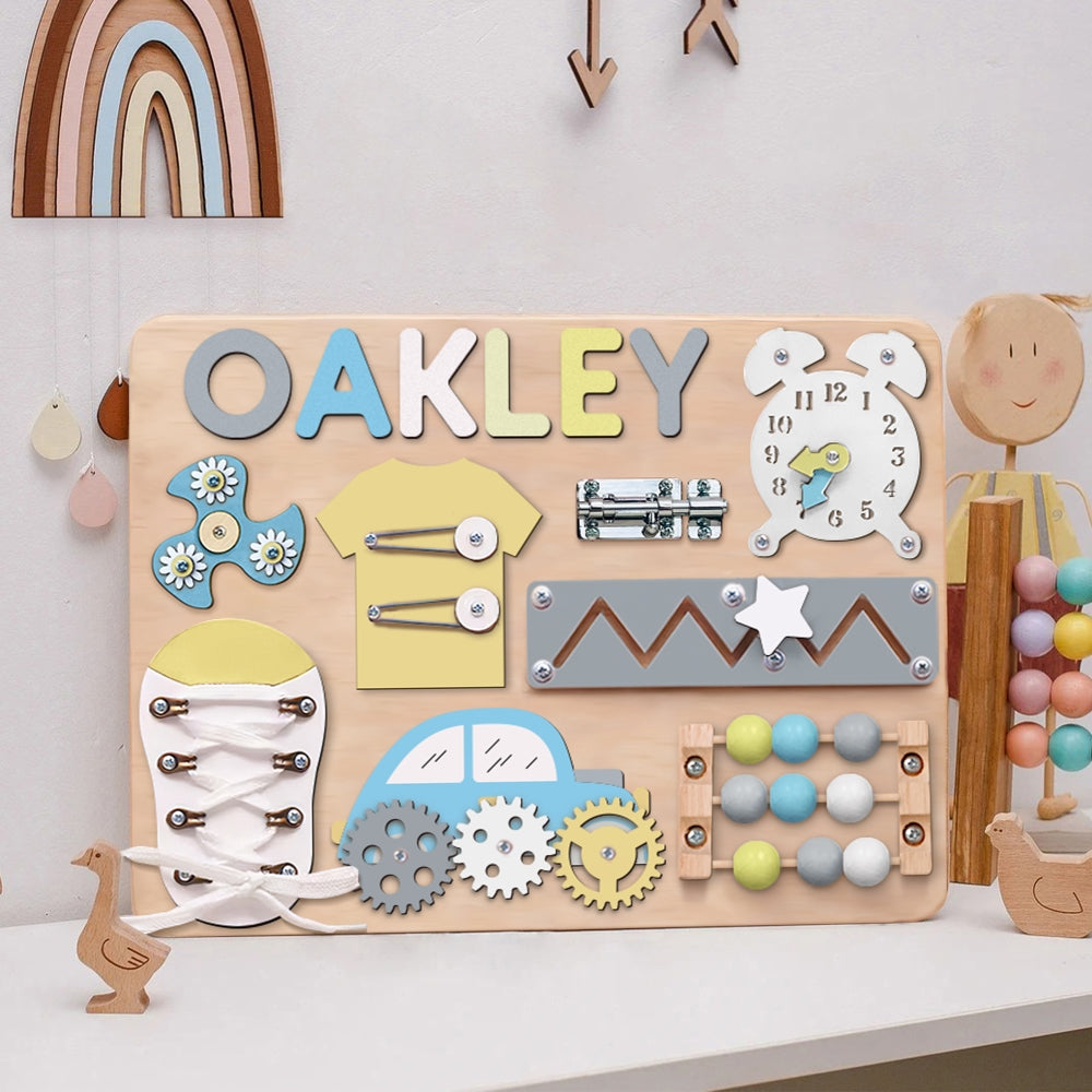Customized Busy Board With Baby Name - Wooden Montessori Toys | KindlyToys, BB24