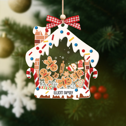 Personalized Gingerbread House Family Ornament with Pets, Custom 4D Shaker Ornament, Christmas Ornament 2025 Gift