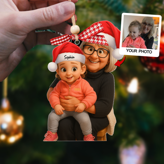 Custom Photo Ornament, Family Picture Christmas Ornament, Personalized Gift for Grandma, Acrylic Keepsake Ornament
