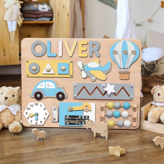Customized Busy Board With Baby Name - Wooden Montessori Toys | KindlyToys, BB26