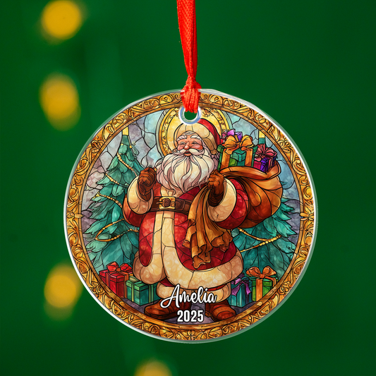 Personalized Stained Glass Christmas Ornament 2025, Custom Name Holiday Tree Decoration, Santa Snowman Christmas Tree Decoration Gift