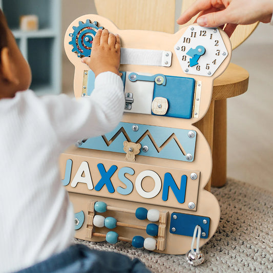 Personalized Bear Sensory Board with Baby Name - Wooden Montessori Toys | KindlyToys, BB04