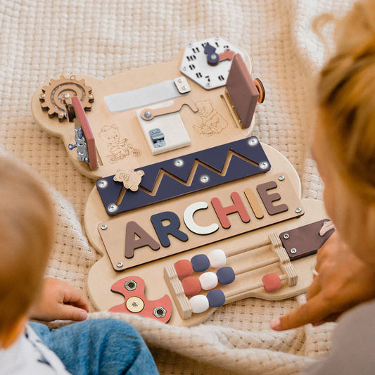 Personalized Brown Bear Busy Board - Wooden Montessori Toys | KindlyToys, BB04