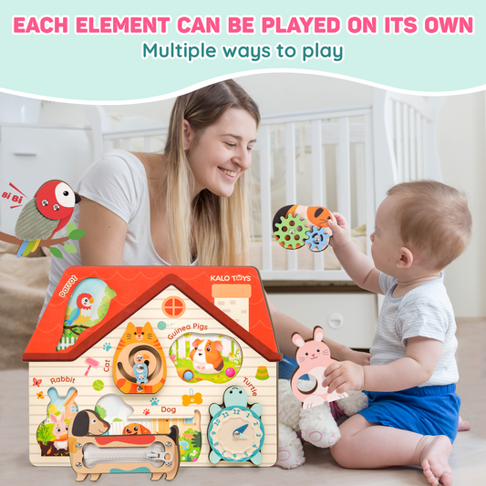 Wooden Pet House Sensory Puzzle Toy - Montessori Learning Toy for Toddlers (Ages 1–3)