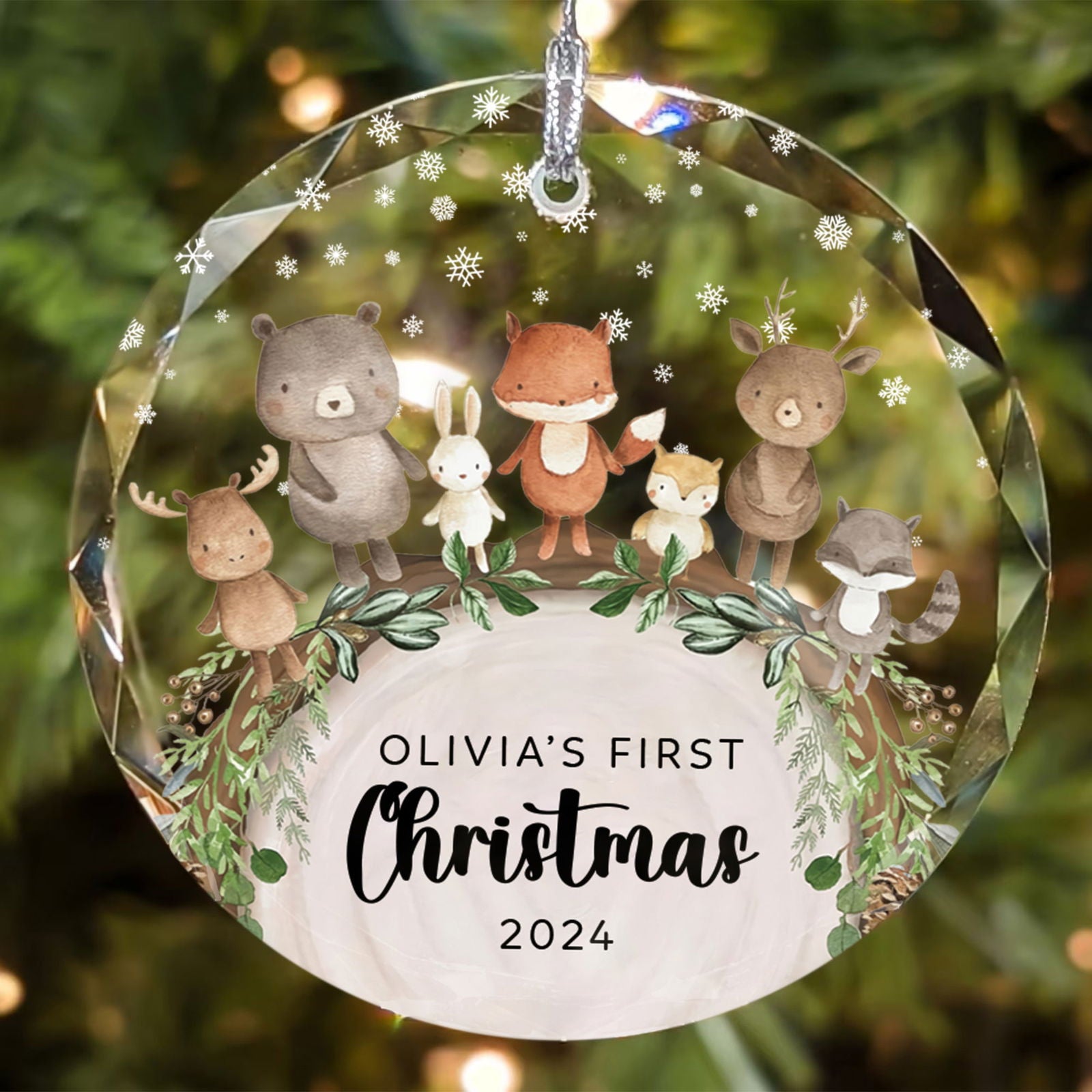 Baby's 1st Christmas Glass Ornament, Personalized Woodland Creatures, Baby Deer Ornament, Holiday Keepsake Ornament, New Baby Gift, 2024 Custom Baby Ornament GX06-12 - Kindlytoys