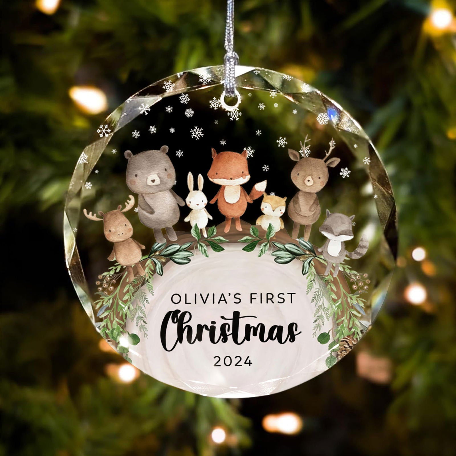Baby's 1st Christmas Glass Ornament, Personalized Woodland Creatures, Baby Deer Ornament, Holiday Keepsake Ornament, New Baby Gift, 2024 Custom Baby Ornament GX06-12 - Kindlytoys