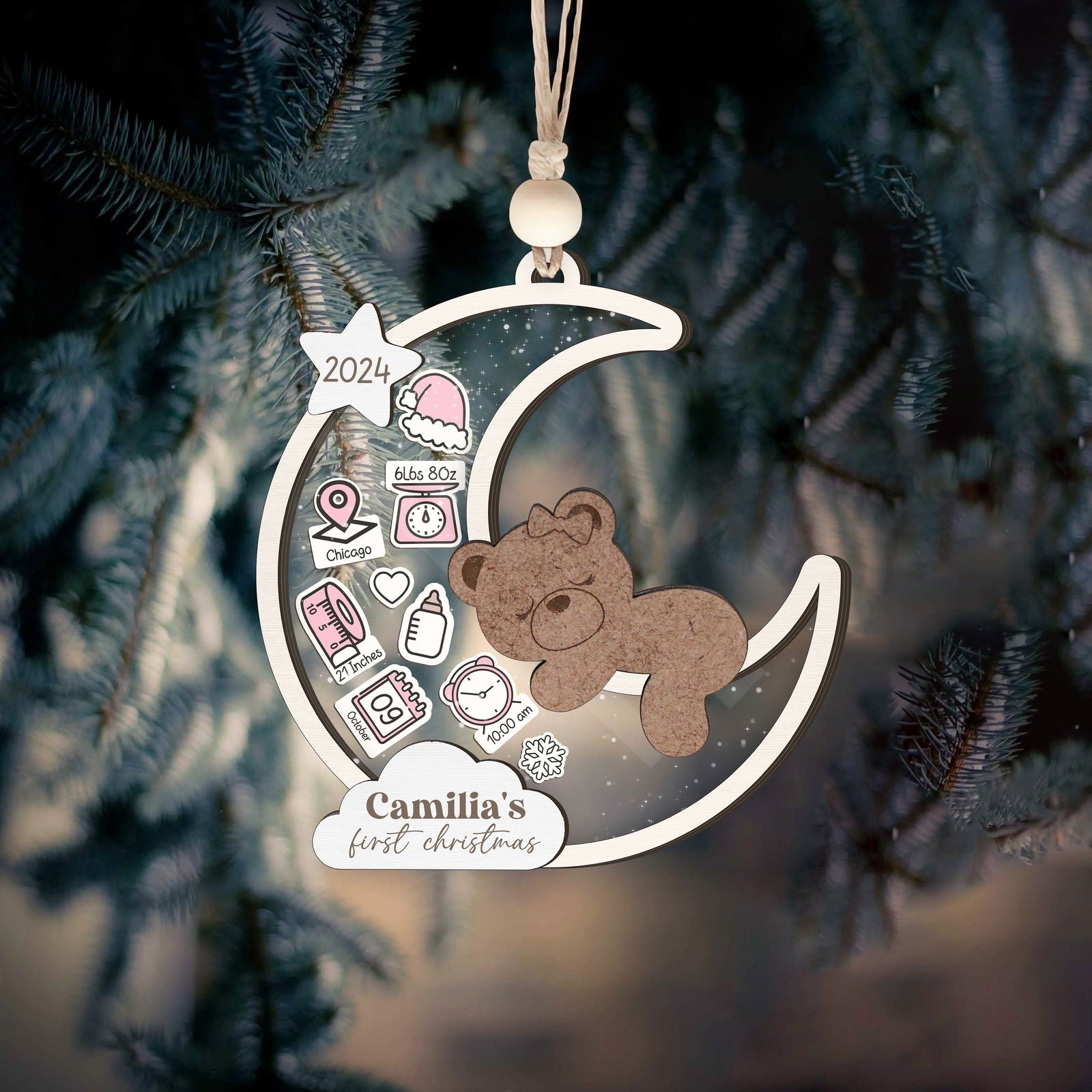 Baby's 1st Christmas Ornament 2024, Personalized Babies First Christmas Ornament CF85 - Kindlytoys