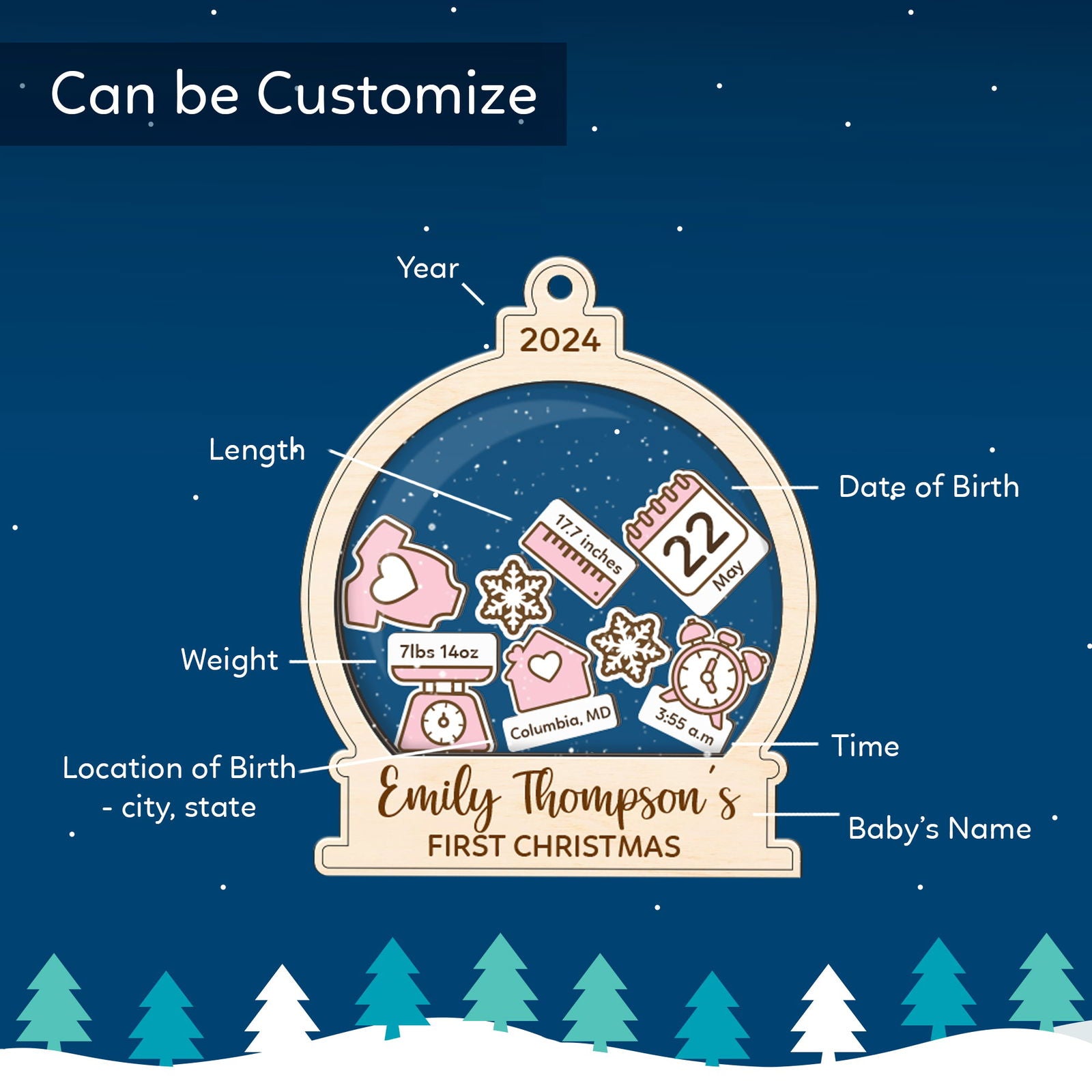 Baby's First Christmas Ornament 2024, Custom 4D Shake Babies Ornament CF17 - Kindlytoys